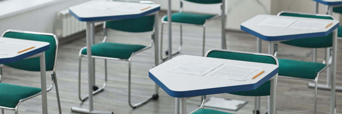 Picture of student desks in a classroom