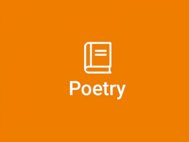 orange icon of book with poetry written under it
