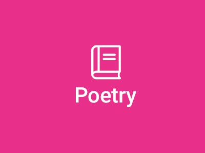 pink icon of book with poetry written under it