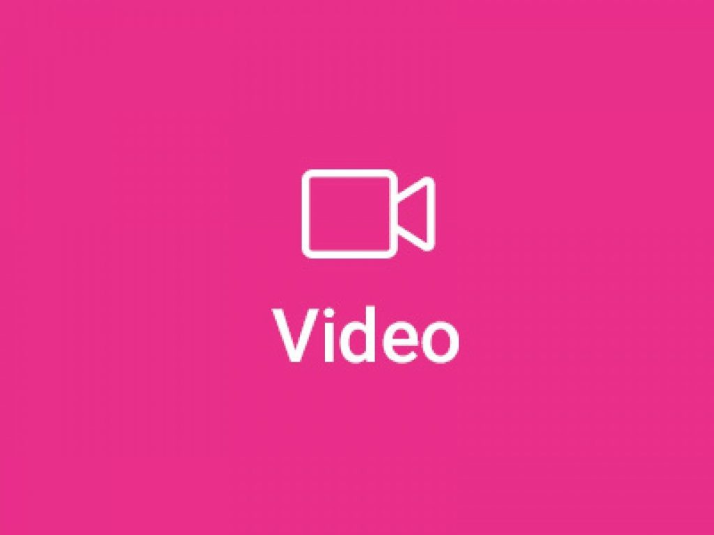 pink icon of video camera with video written under it
