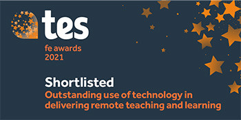 TES awards 2021 banner for shortlisted in outstanding use of technology in delivering remote teaching and learning