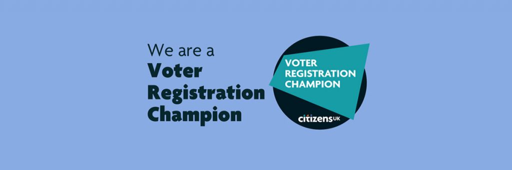 Banner with text: "We are a Voter Registration Champion"